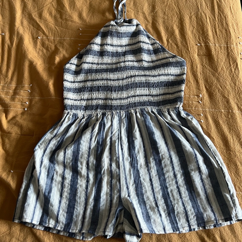 Blue & white stripped halter top romper Size Large